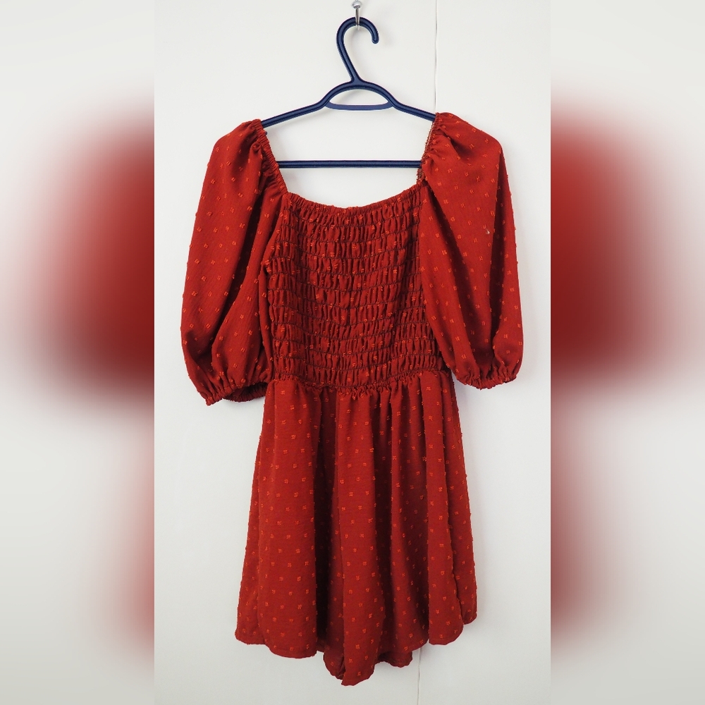 Rust Red Smocked Dress